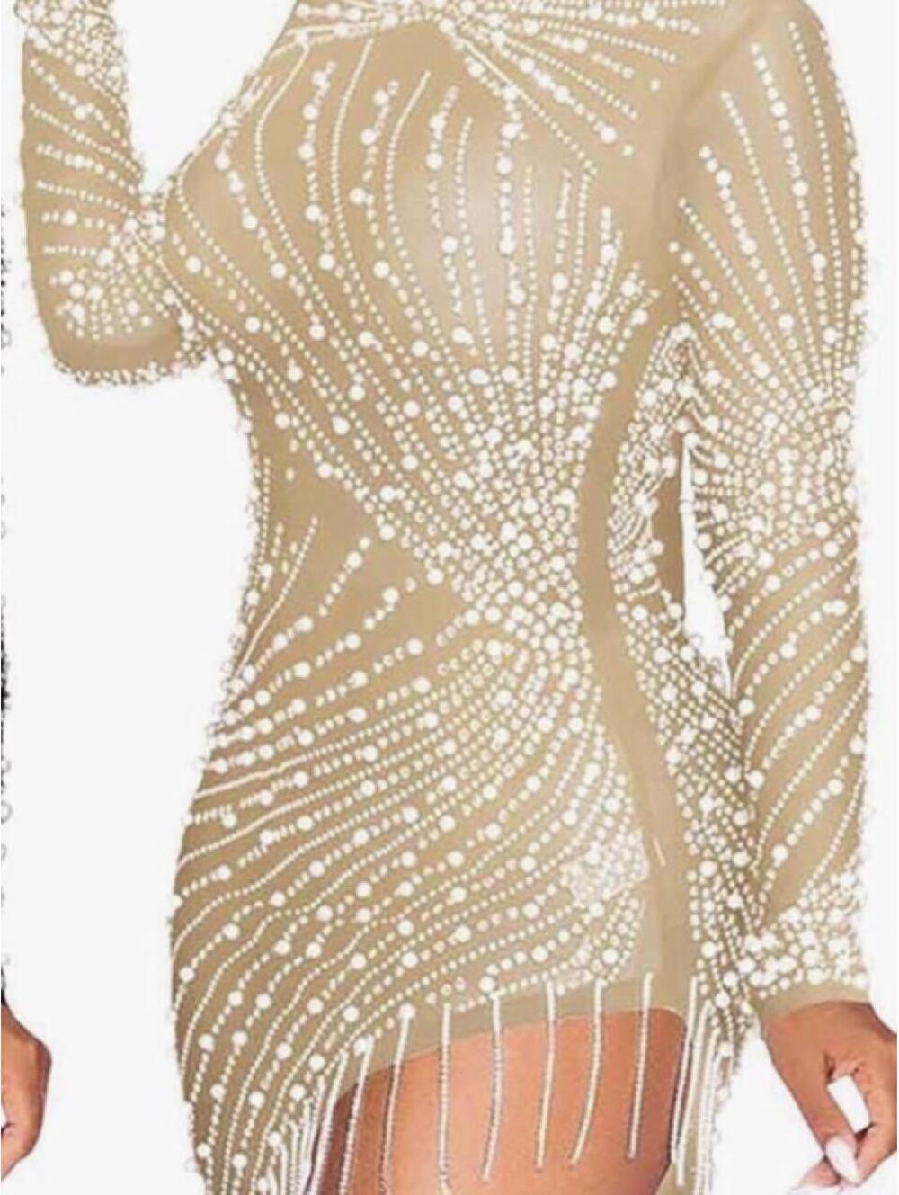 Women's  beaded shear Gold and Tan Dress